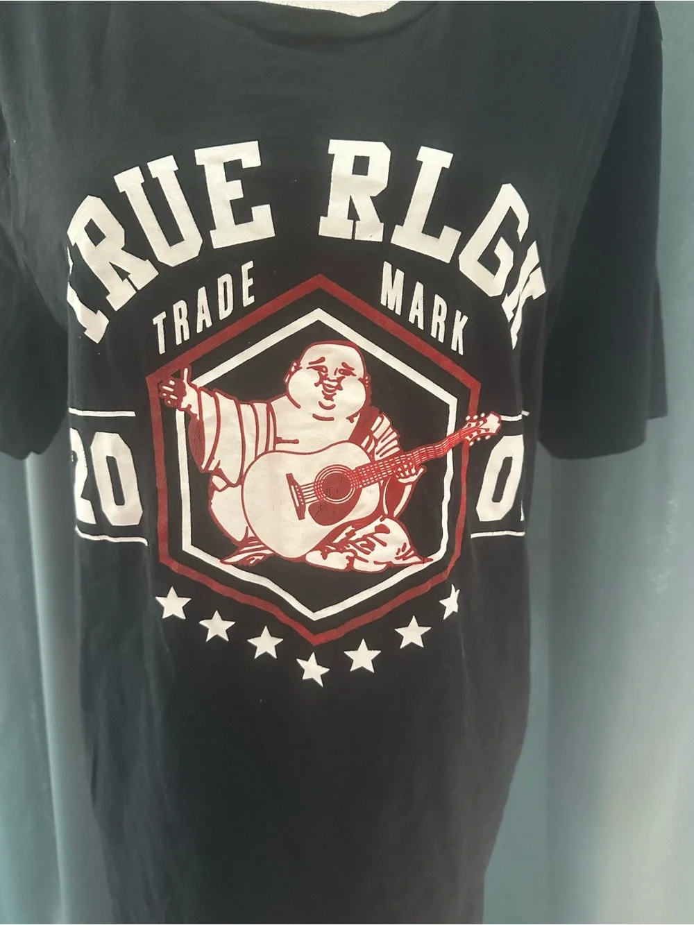 True Religion Buddha Graphic T-Shirt Black Short Sleeve Men's Large Cotton